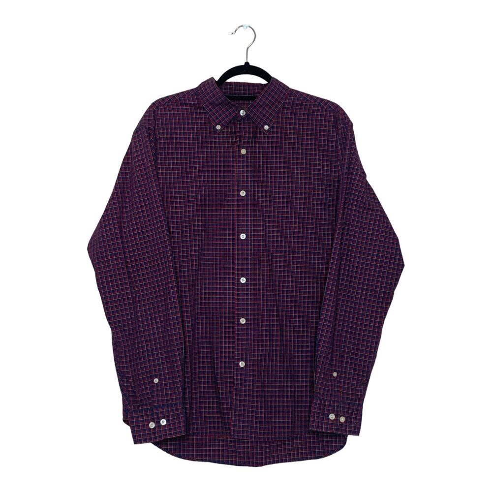 Blassport blue red plaid button down long sleeve men shirt size Large